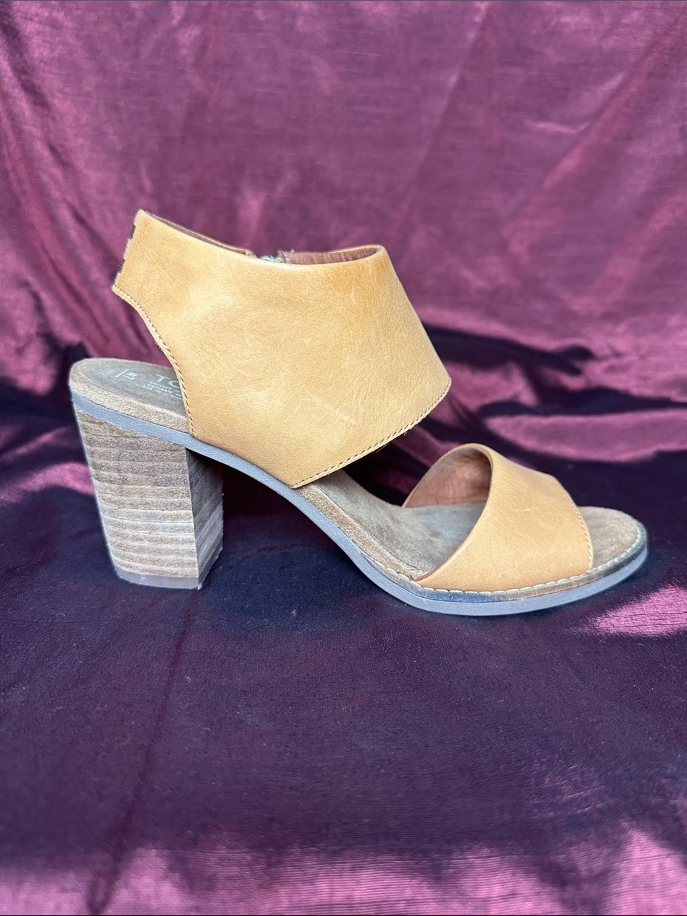🤎 TOMS Majorca Tan Leather Block Heel Sandals Size 7M Boho